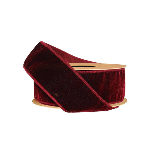 2 1/2" Wired Premium Velvet Ribbon w/ Tissue Back | Burgundy | 10 Yard Roll