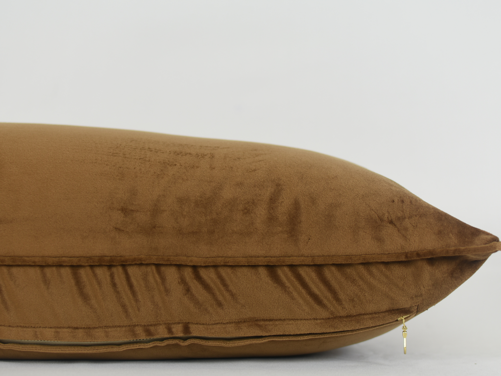 Sidra Brown Pillow - Solid Brown Velvet Pillow with Piping