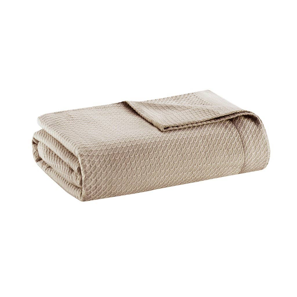 All-Season Egyptian Cotton Woven Bedding Blanket, Khaki