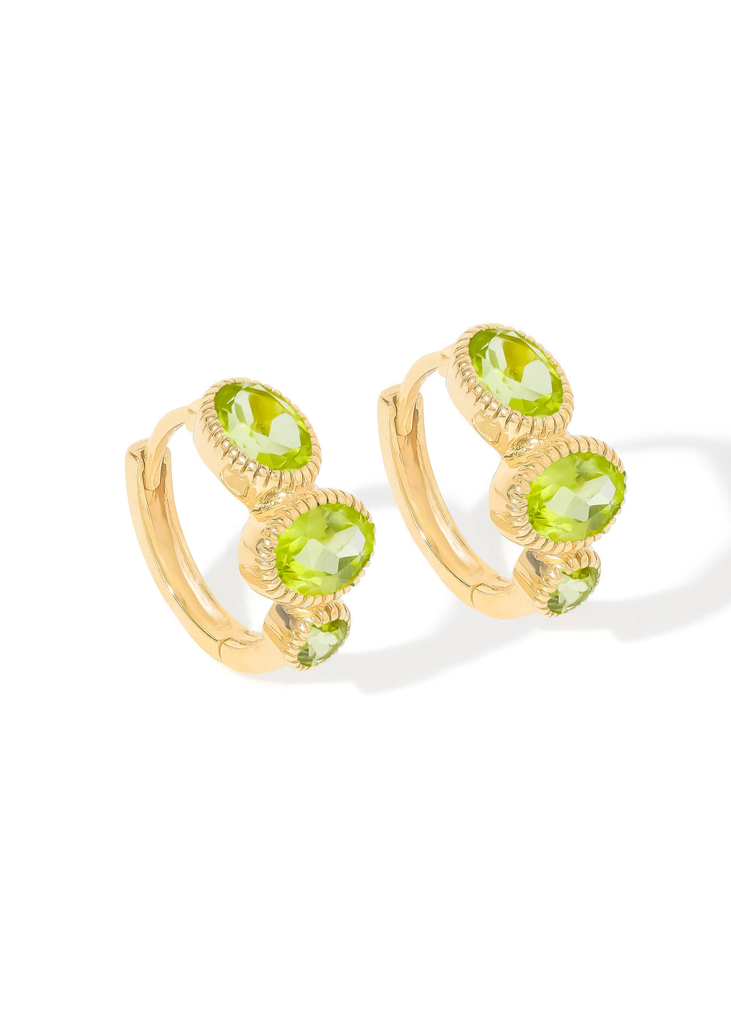 Gold Plated Peridot Beaded Trio Huggie Hoop Earrings