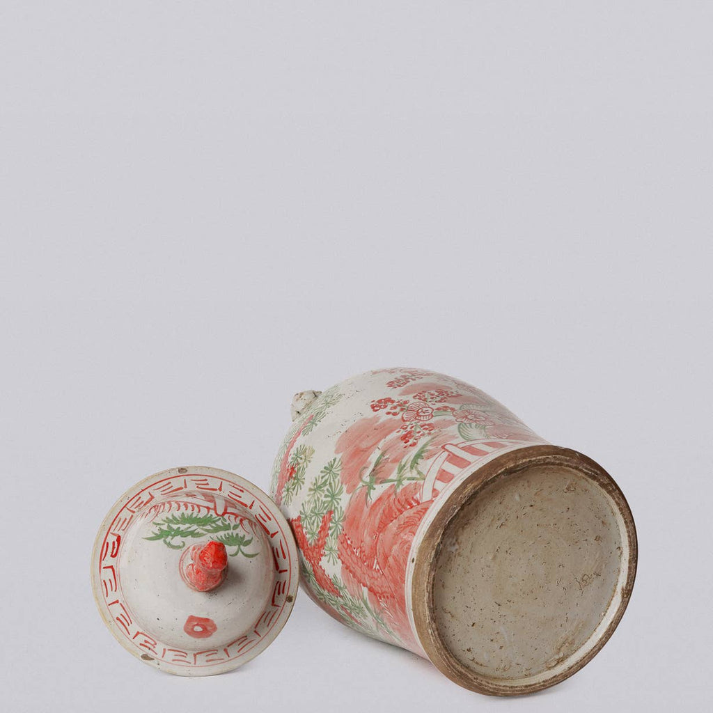 Pink and Green Porcelain Three Friends Temple Jar