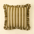 20x20 Block Print Stripe Ruffle Pillow, Olive