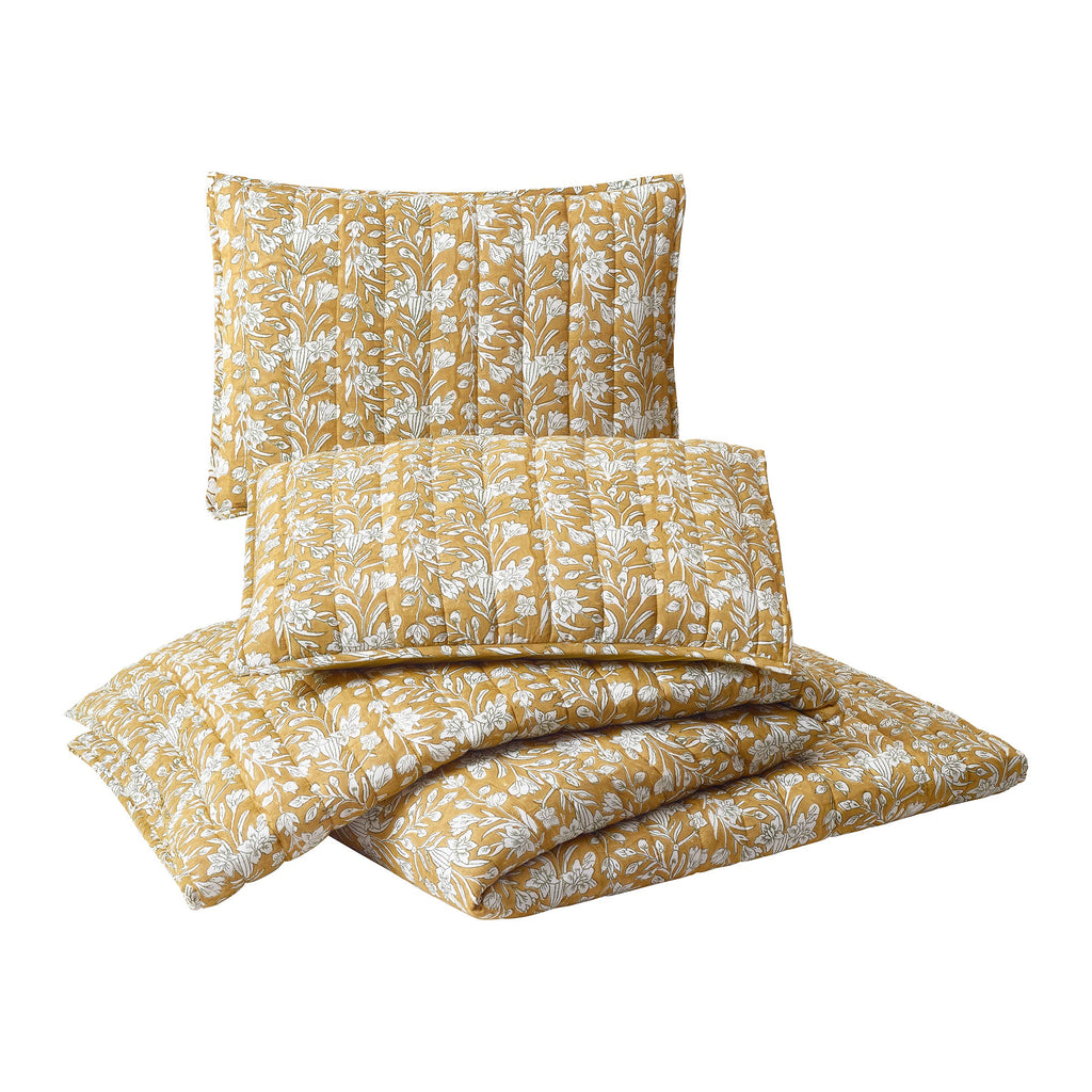 BLOCK PRINT SKETCHED FLORAL QUILT - Laurel & Mayfair