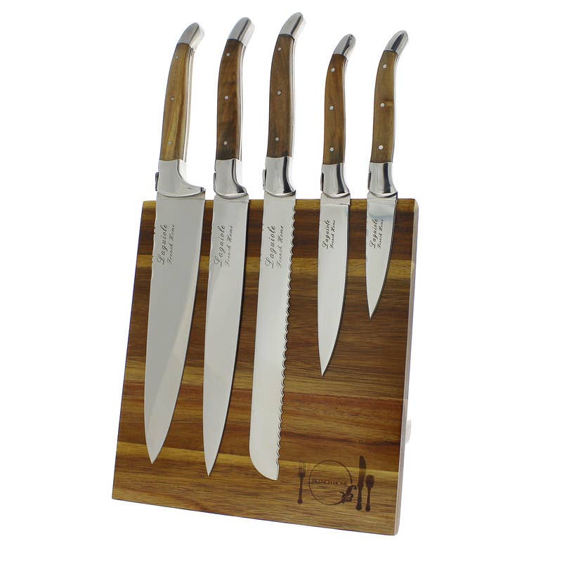 Laguiole Olivewood 5pc Knife Set & Magnetic Display