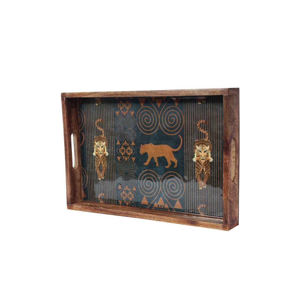Safari Lion Resin and Wood Decorative Trays (Set of 3)