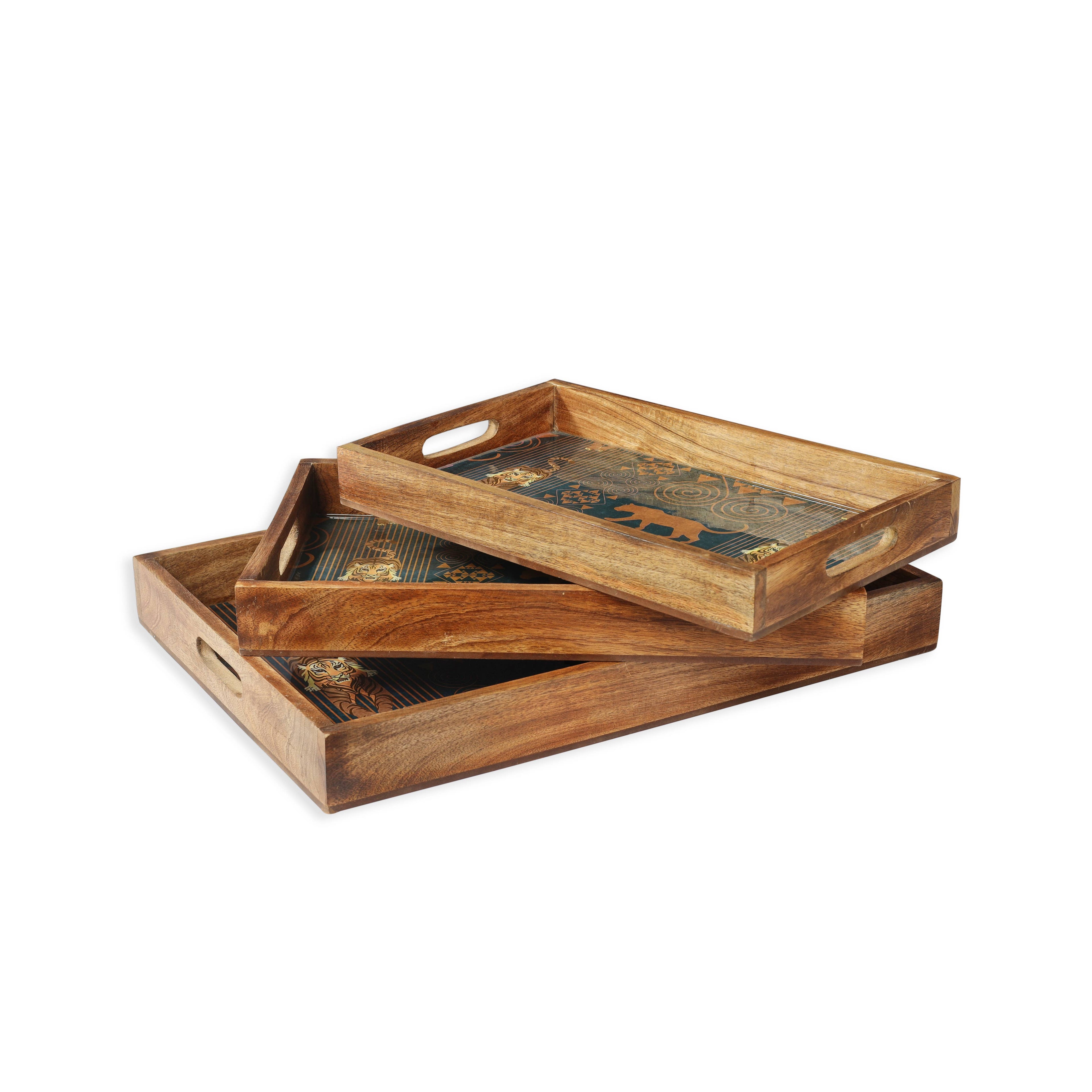 Safari Lion Resin and Wood Decorative Trays (Set of 3)
