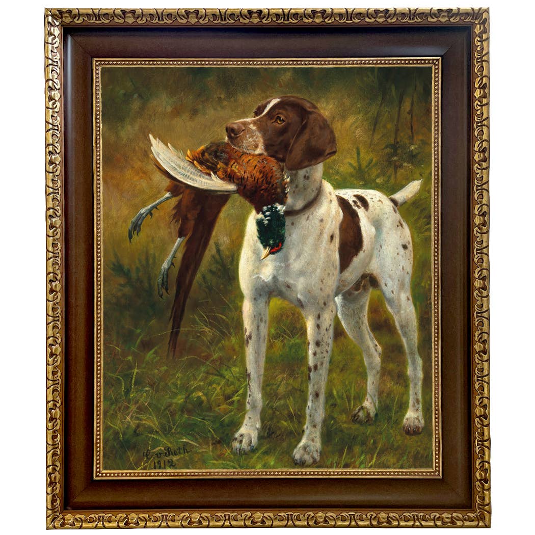 English Pointer with Pheasant Painting Print on Canvas