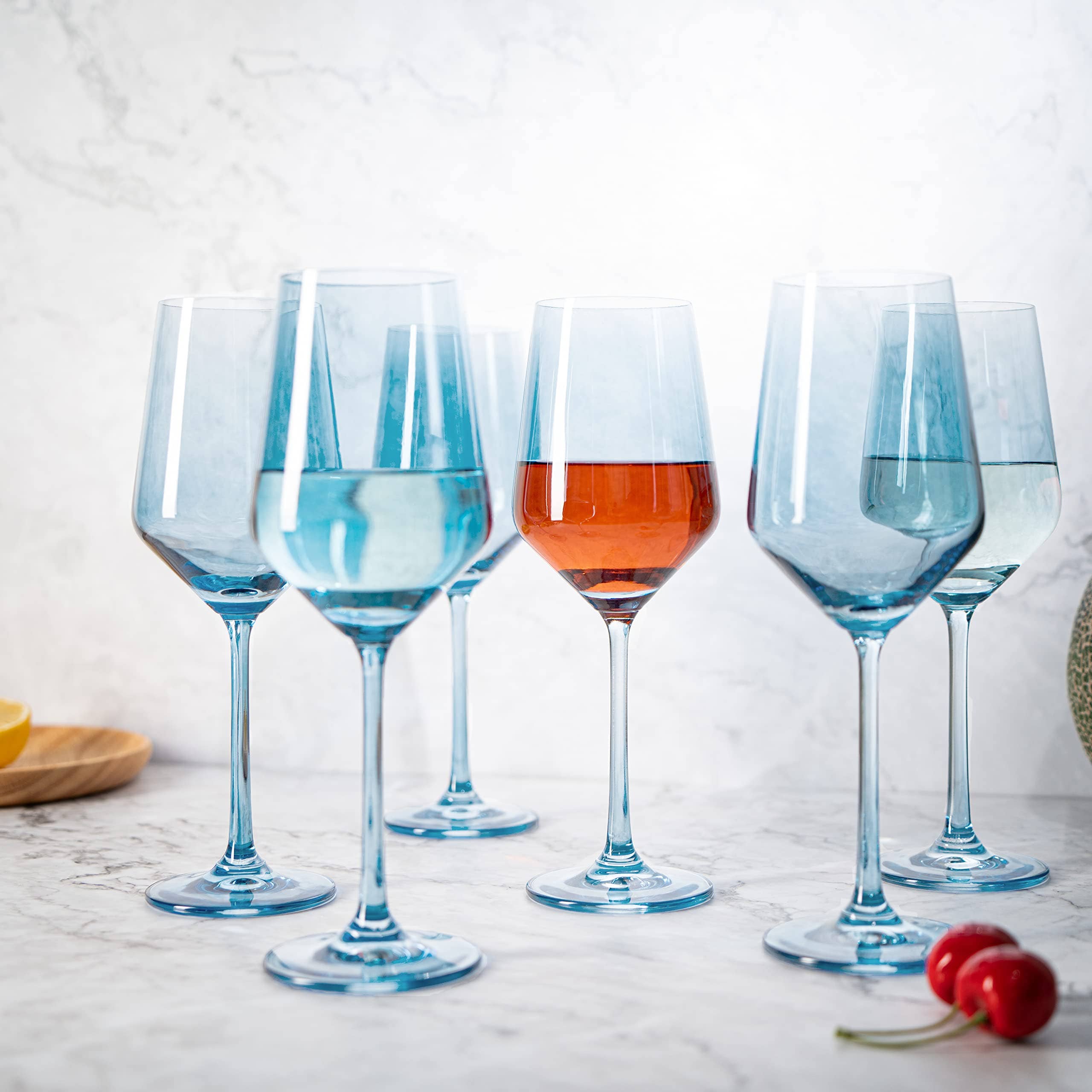 Tall Stemmed Colored Wine Glasses | Set of 6 | Cobalt Blue