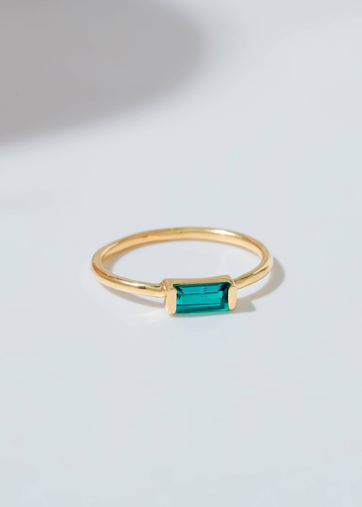 Gold Plated Baguette-Cut Lab Green Quartz Stacking Band Ring