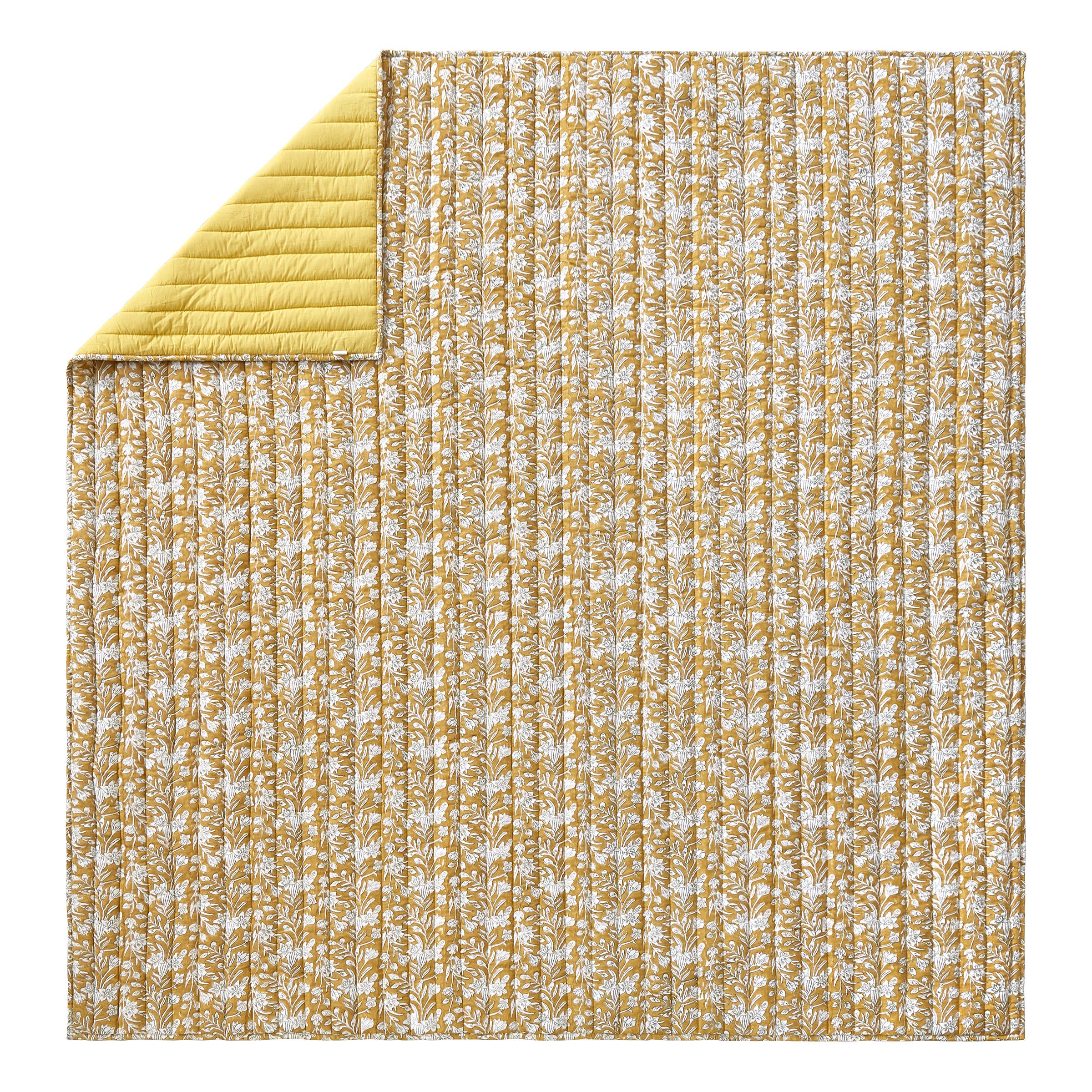 BLOCK PRINT SKETCHED FLORAL QUILT - Laurel & Mayfair