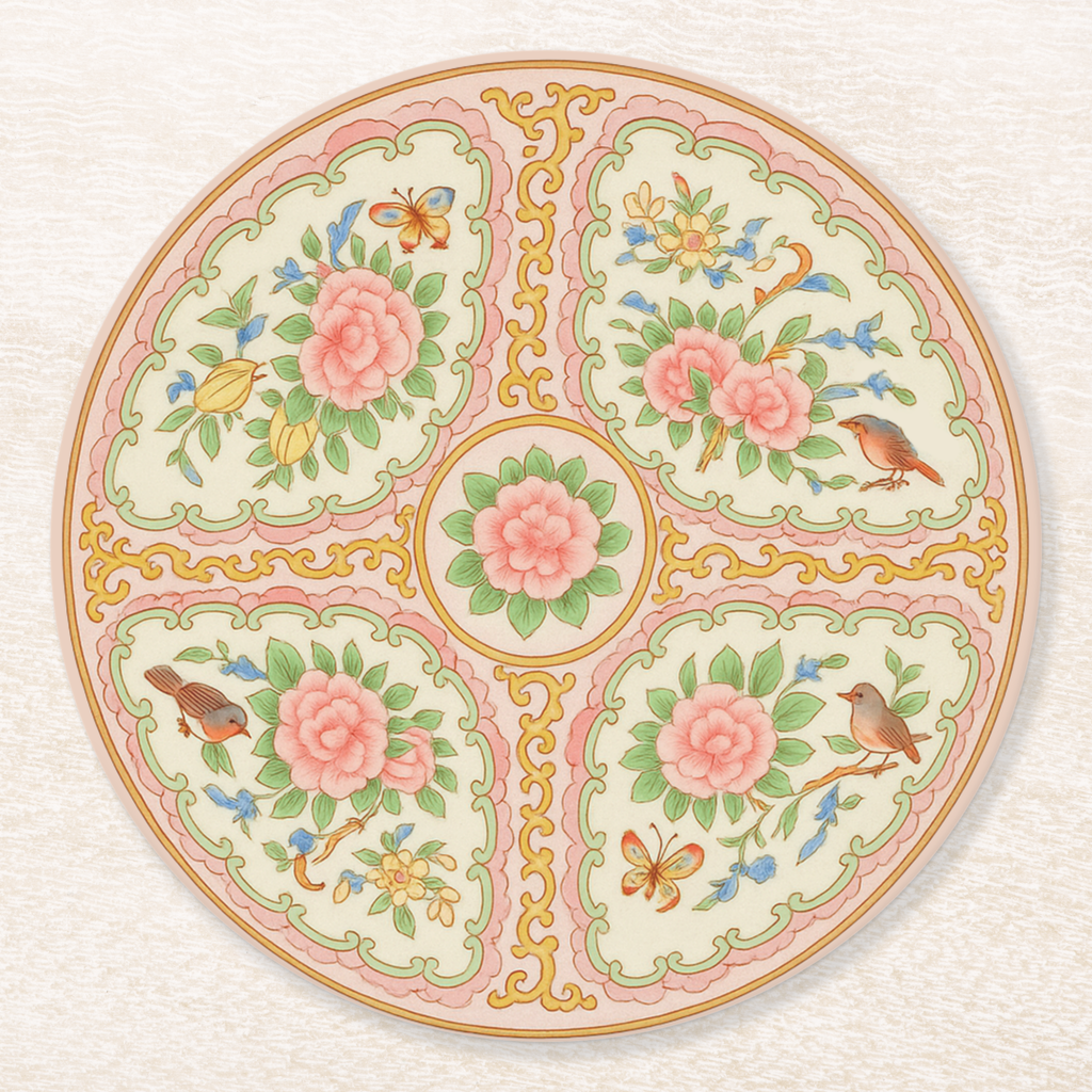 Antique Rose Medallion Pink & Gold Floral Coaster Set