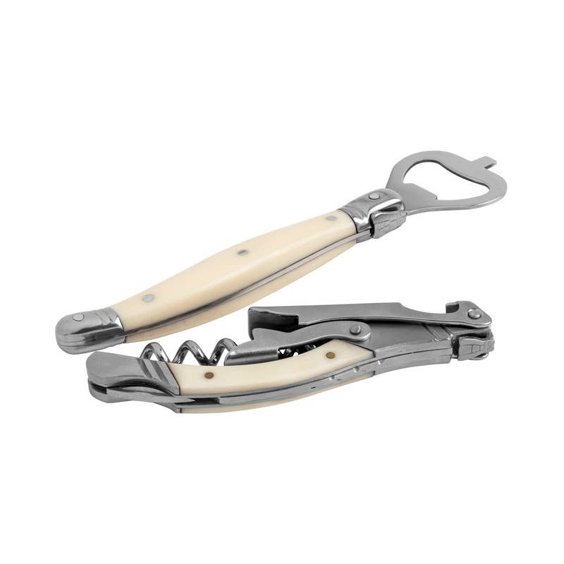 Laguiole Barware Opener & Corkscrew Set Faux Ivory Handles