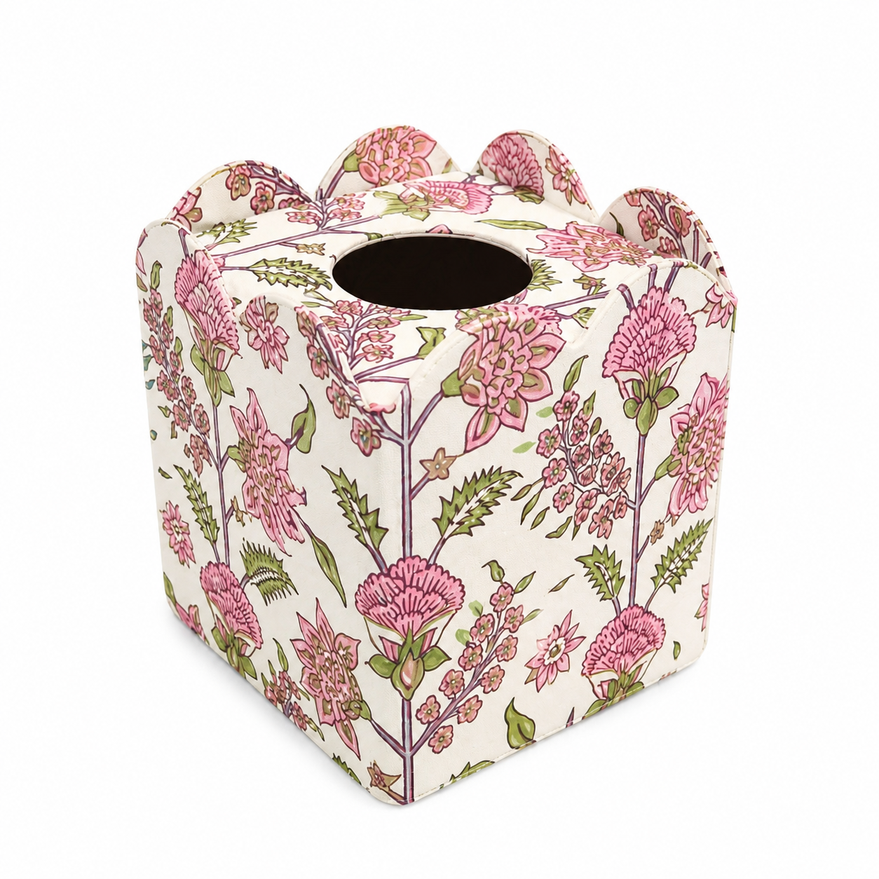 Handprinted Tissue Box - Pink City Courtyard