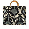 Silk Velvet Ikat Large Tote Bag with Bamboo Handle