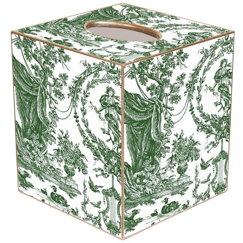 Hunter Green Toile Tissue Box Cover