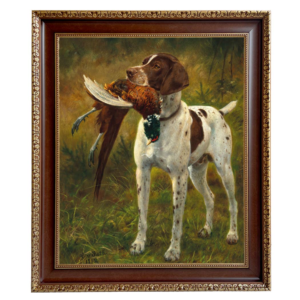 English Pointer with Pheasant Painting Print on Canvas