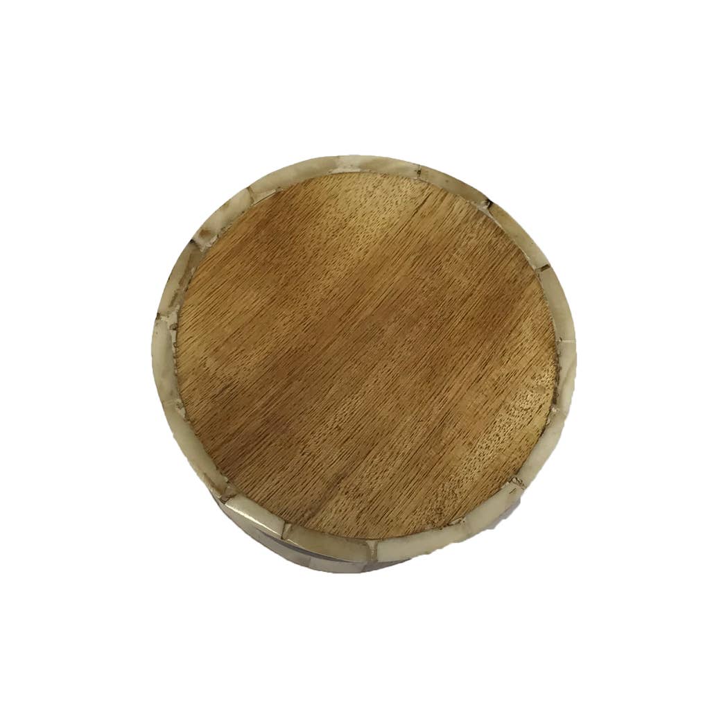 2-1/2" Antiqued Primitive Round Bone & Wooden Trinket Box