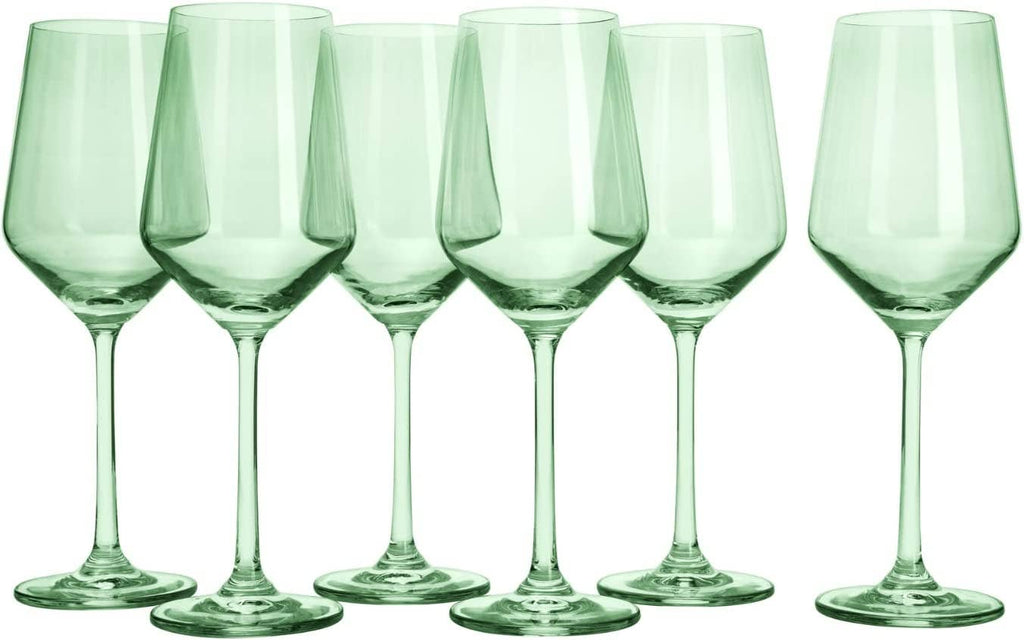 Set of 6 Mint Green Colored Wine Glasses - 12 oz Hand Blown