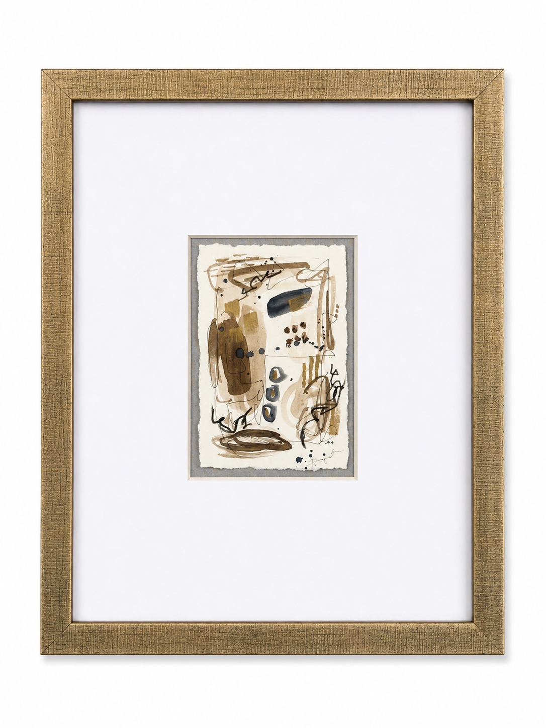 Original Abstract Watercolor, Gold Textured Frame 11x14