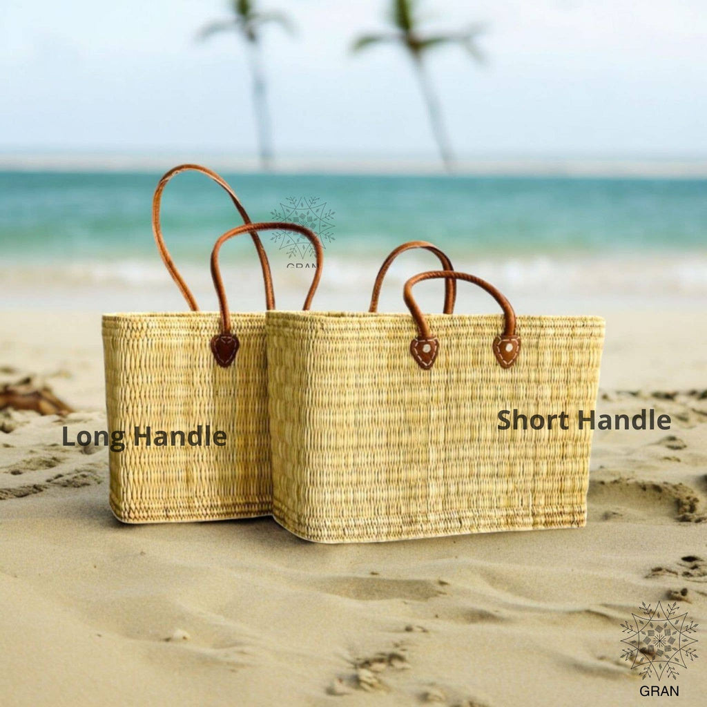 Market Reed Storage, Leather Baskets Shopping Bag.