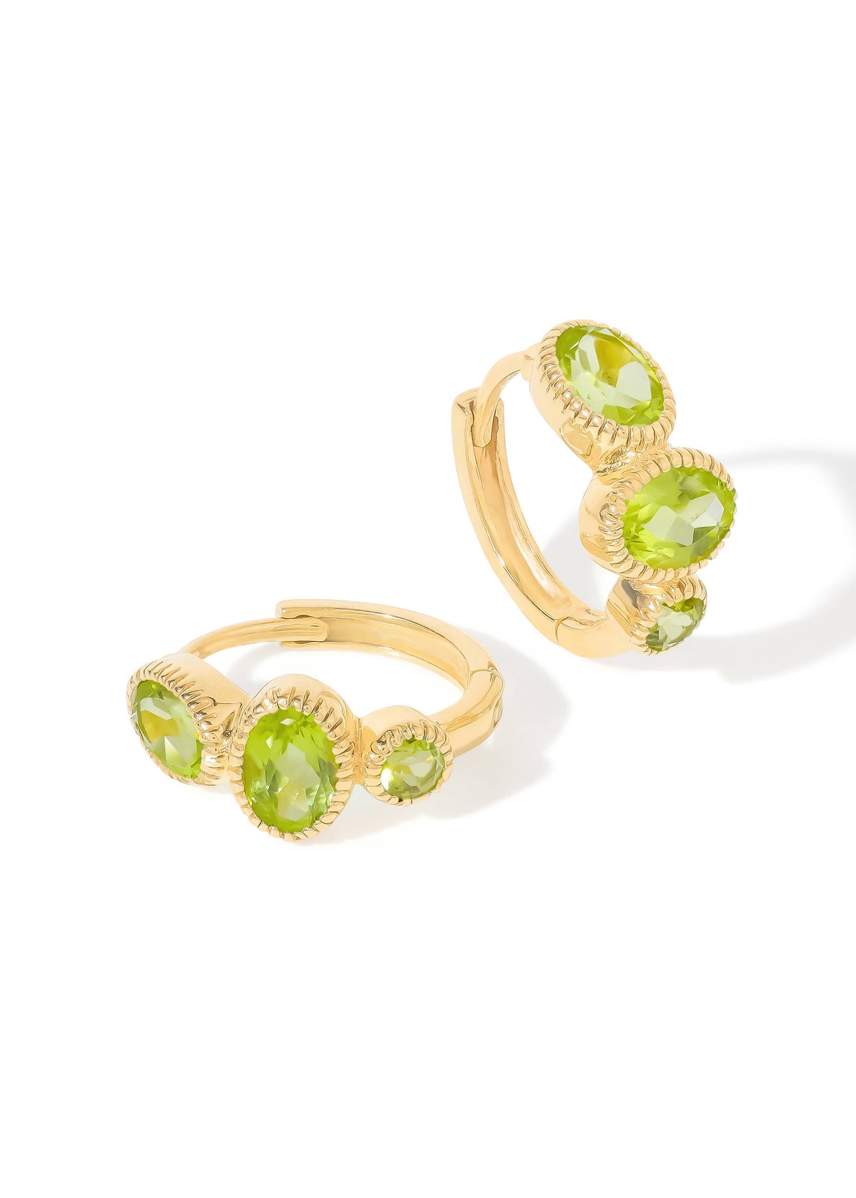 Gold Plated Peridot Beaded Trio Huggie Hoop Earrings