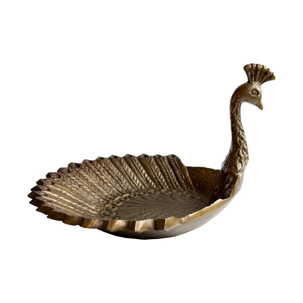 6-3/4" Brass Vintage Peacock Change | Jewelry | Trinket Tray