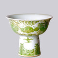 Green and White Porcelain Fish and Lotus Large Footed Bowl