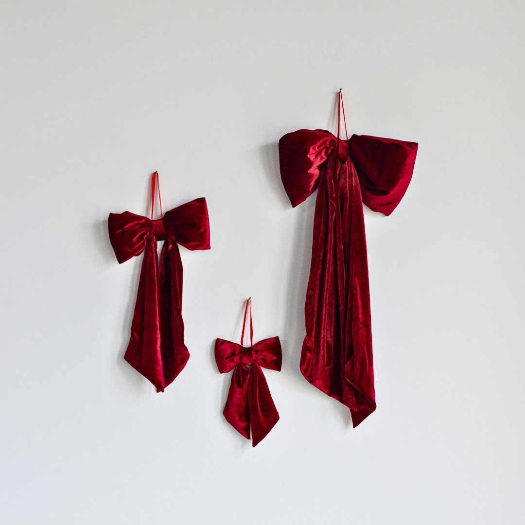 Bows Red Velvet Fabric