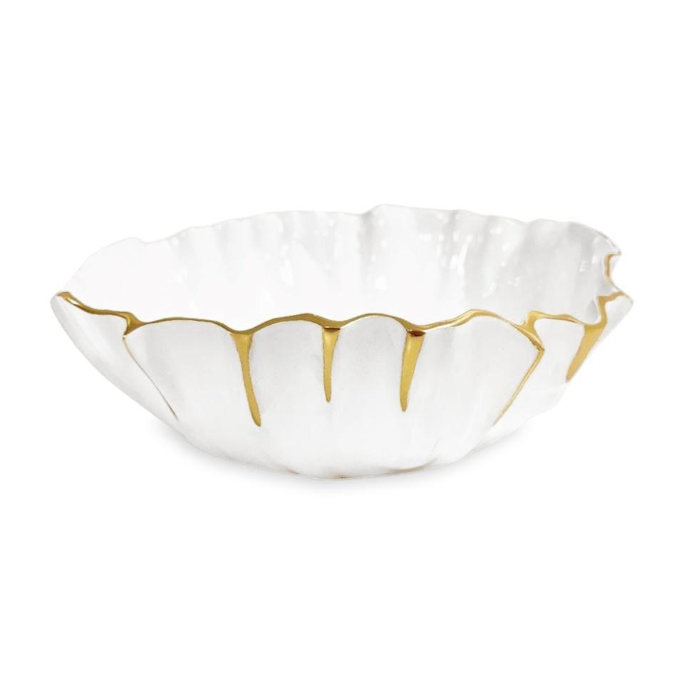 Mystic Medium Round Bowl (White and Gold)