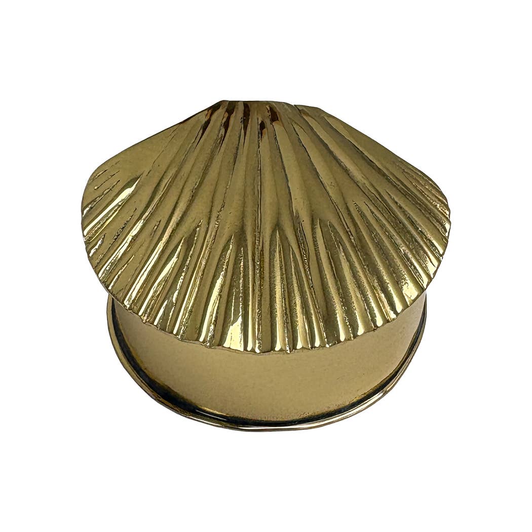 Antiqued Brass Sea Shell Decorative Trinket Box, 2-3/4"