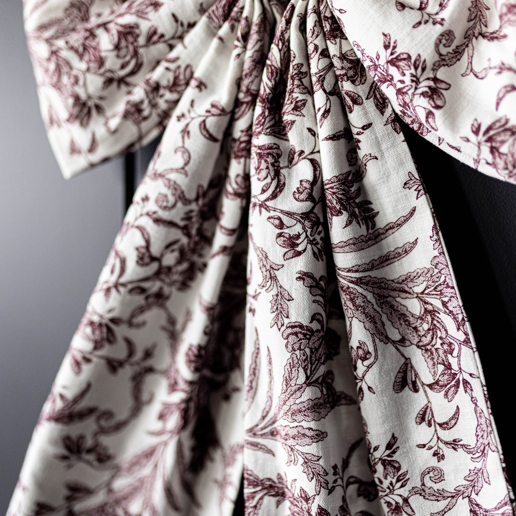 Bows Star Toile Burgundy Fabric