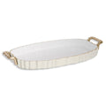 ENCANTO Vintage Fluted Oval Tray with Handles (Cream and White)