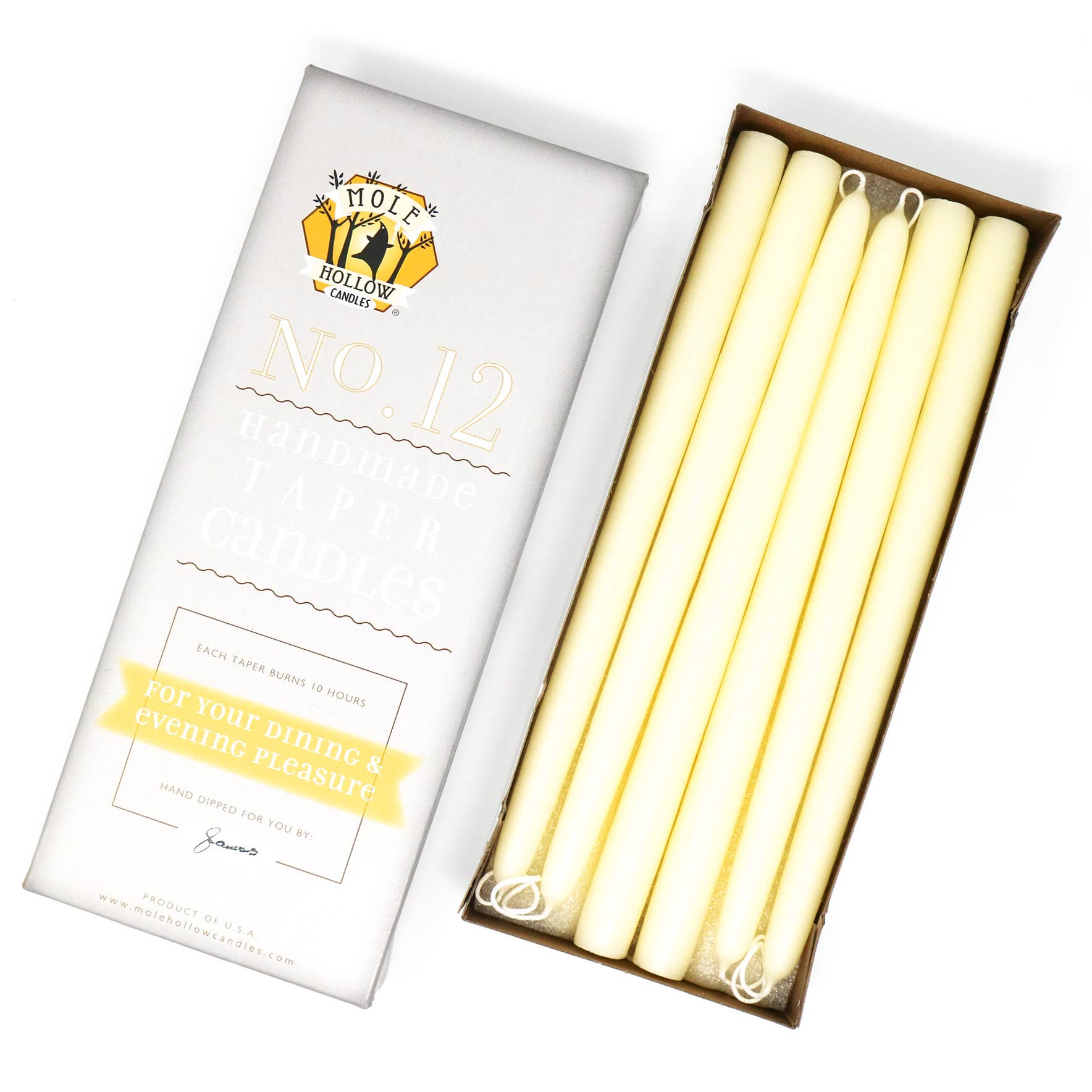 12" Hand Dipped Unscented Taper Candles - 39 Colors USA Made