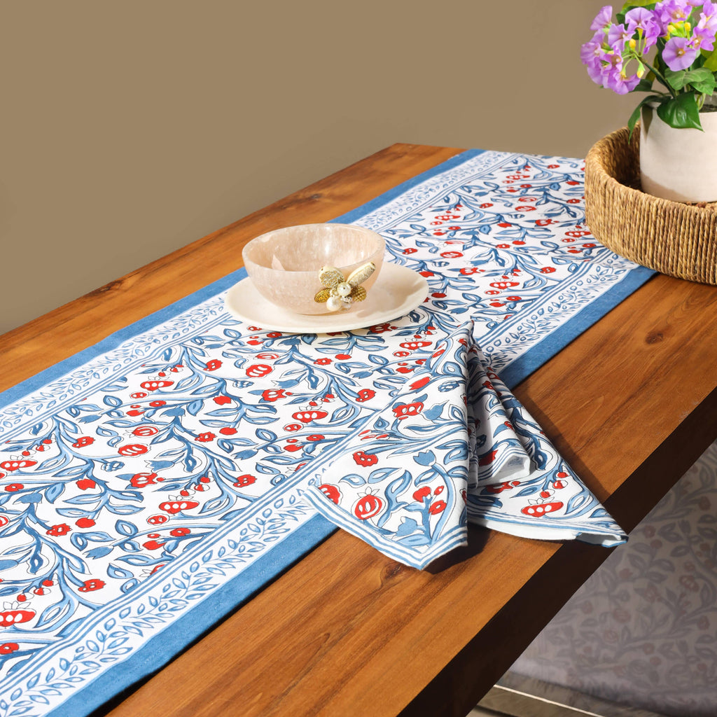 Chic Contrast Block Print Cotton Table Runner