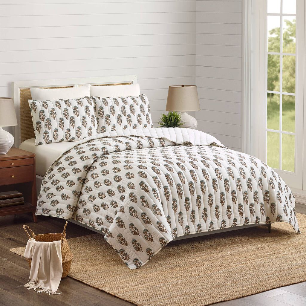 BLOCK PRINT MUGHAL FLOWER QUILT - Laurel & Mayfair
