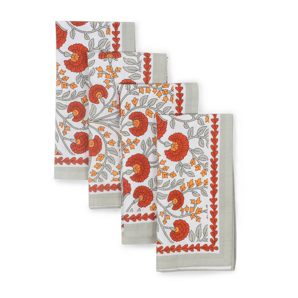 Scarlet & Slate Floral Block Print Cotton Napkins