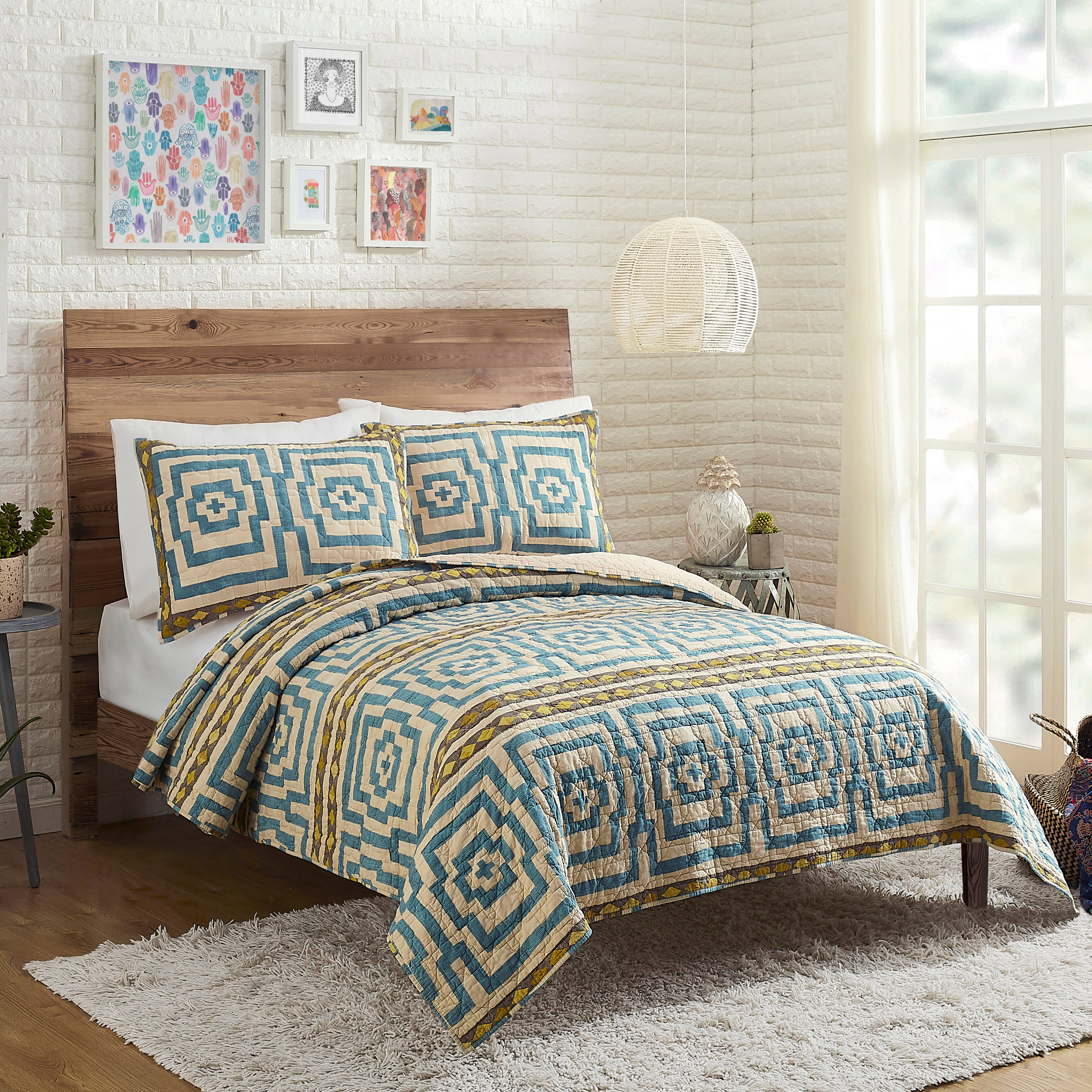 Hypnotic 3-Piece Quilt Set (Blue) - Jungalow