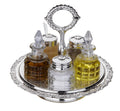 Queen Anne 5 Pce Revolving Cruet Set. 7 1/4"dia x 6 3/4"h  English Silver Plate (Tarnish Resistant). SKU #: 0/5956/2.
