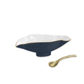 Claire Small Oval Bowl with Spoon (Midnight, White and Gold)