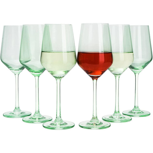 Set of 6 Mint Green Colored Wine Glasses - 12 oz Hand Blown
