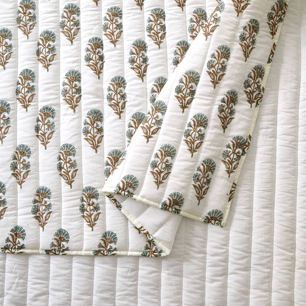 BLOCK PRINT MUGHAL FLOWER QUILT - Laurel & Mayfair