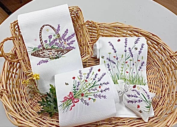 Embroidered Tea Towel - Lavender Field