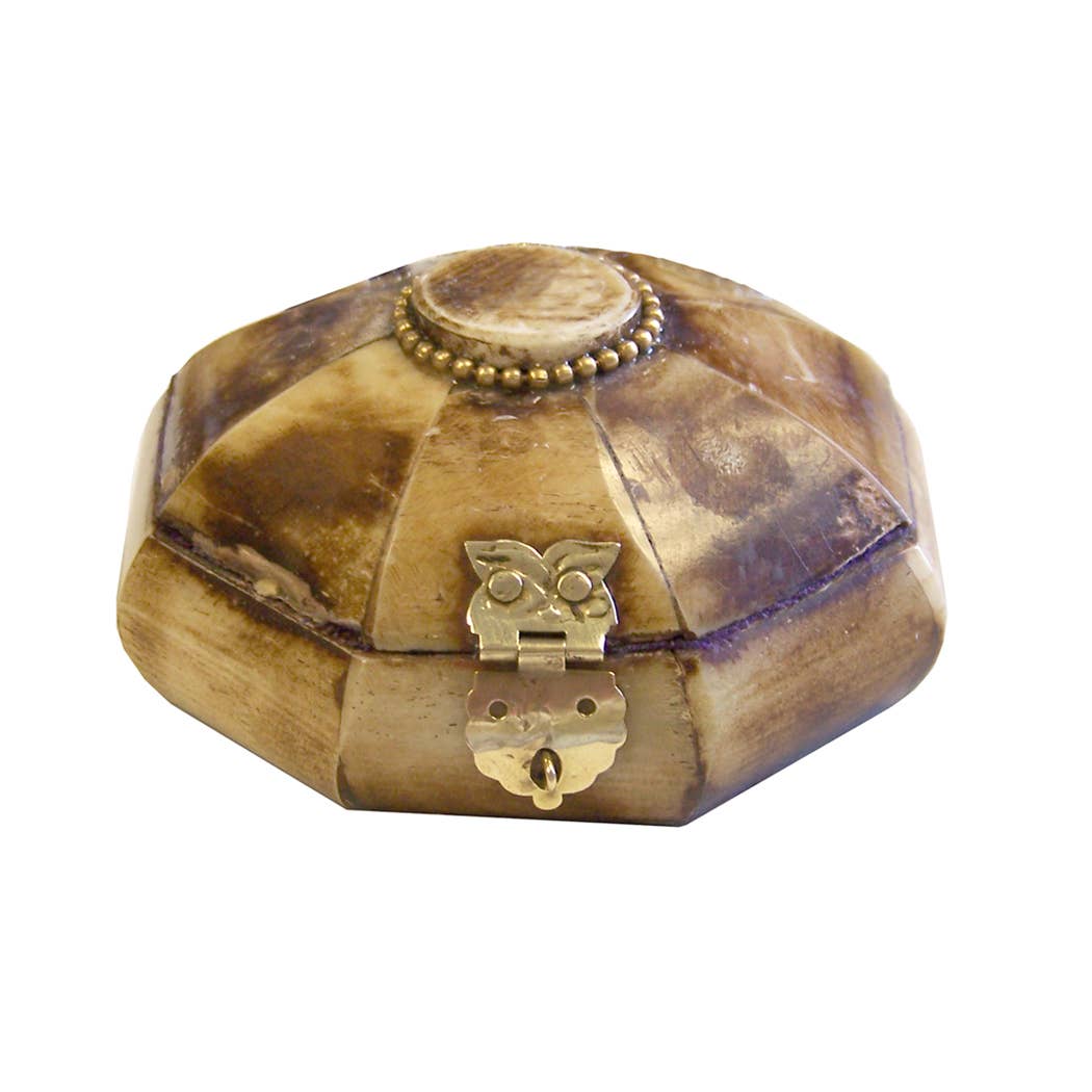 Antiqued Primitive Bone Box with Brass Latch, 3-1/4"