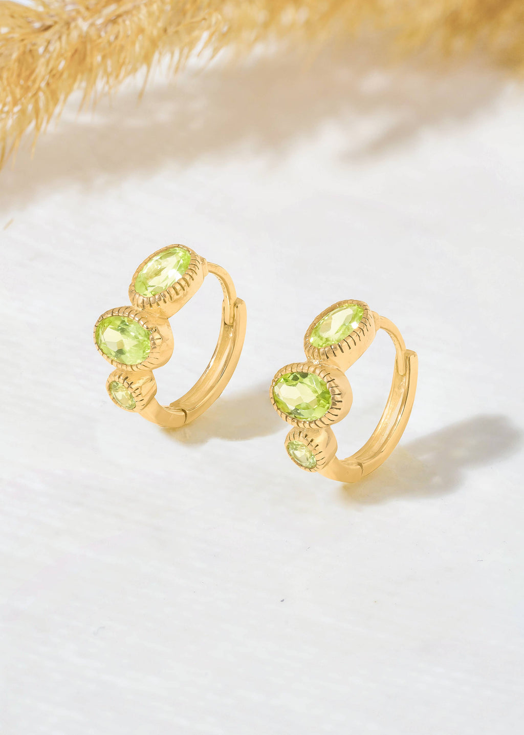 Gold Plated Peridot Beaded Trio Huggie Hoop Earrings