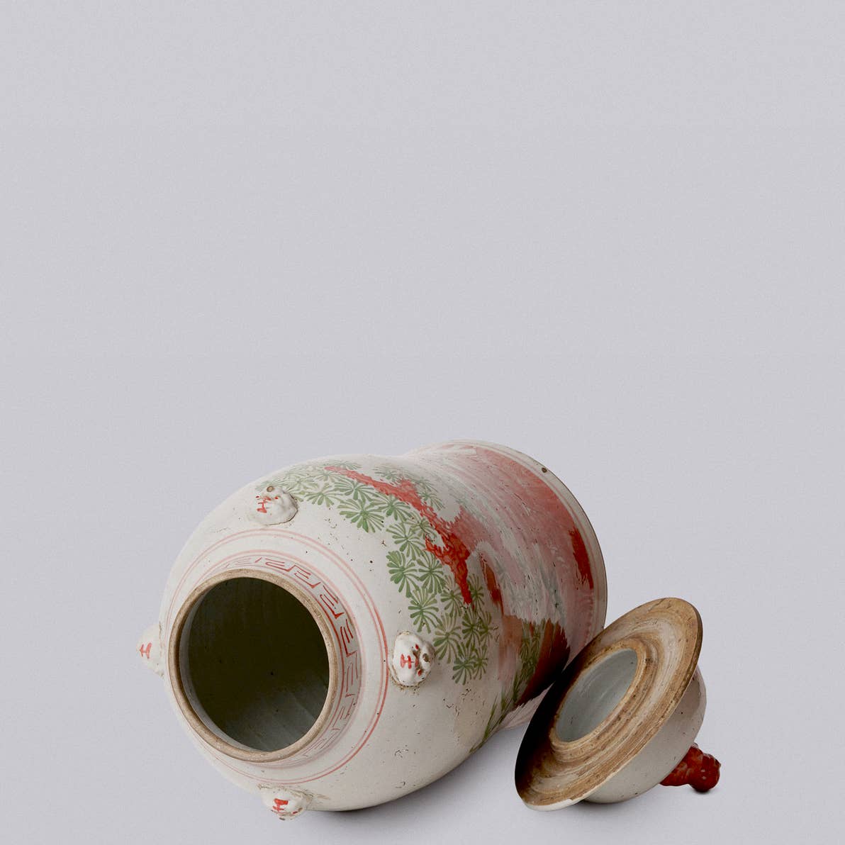Pink and Green Porcelain Three Friends Temple Jar