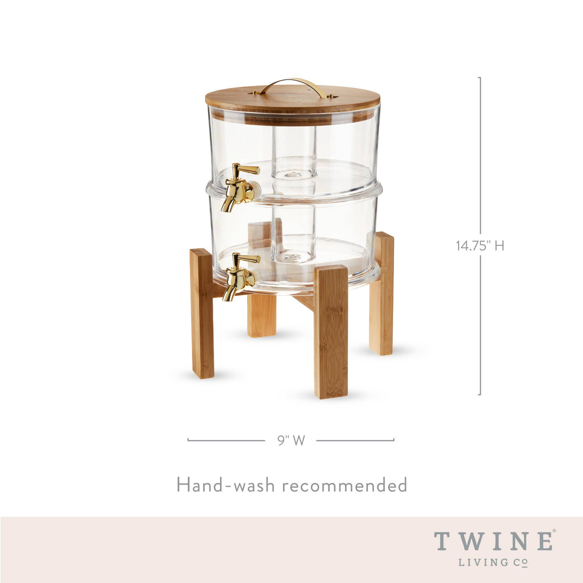 Acacia and Glass Double Drink Dispenser w Collapsable Stand