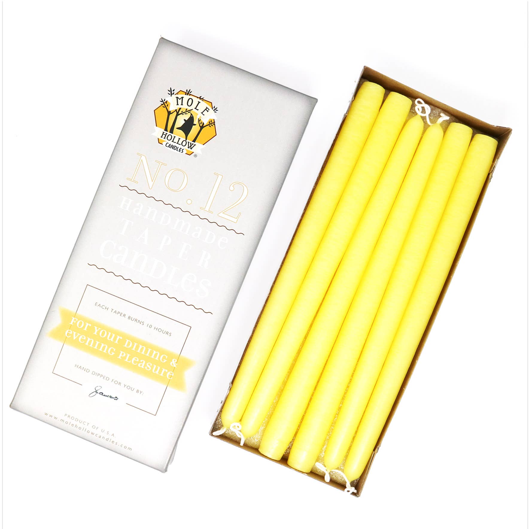 12" Hand Dipped Unscented Taper Candles - 39 Colors USA Made