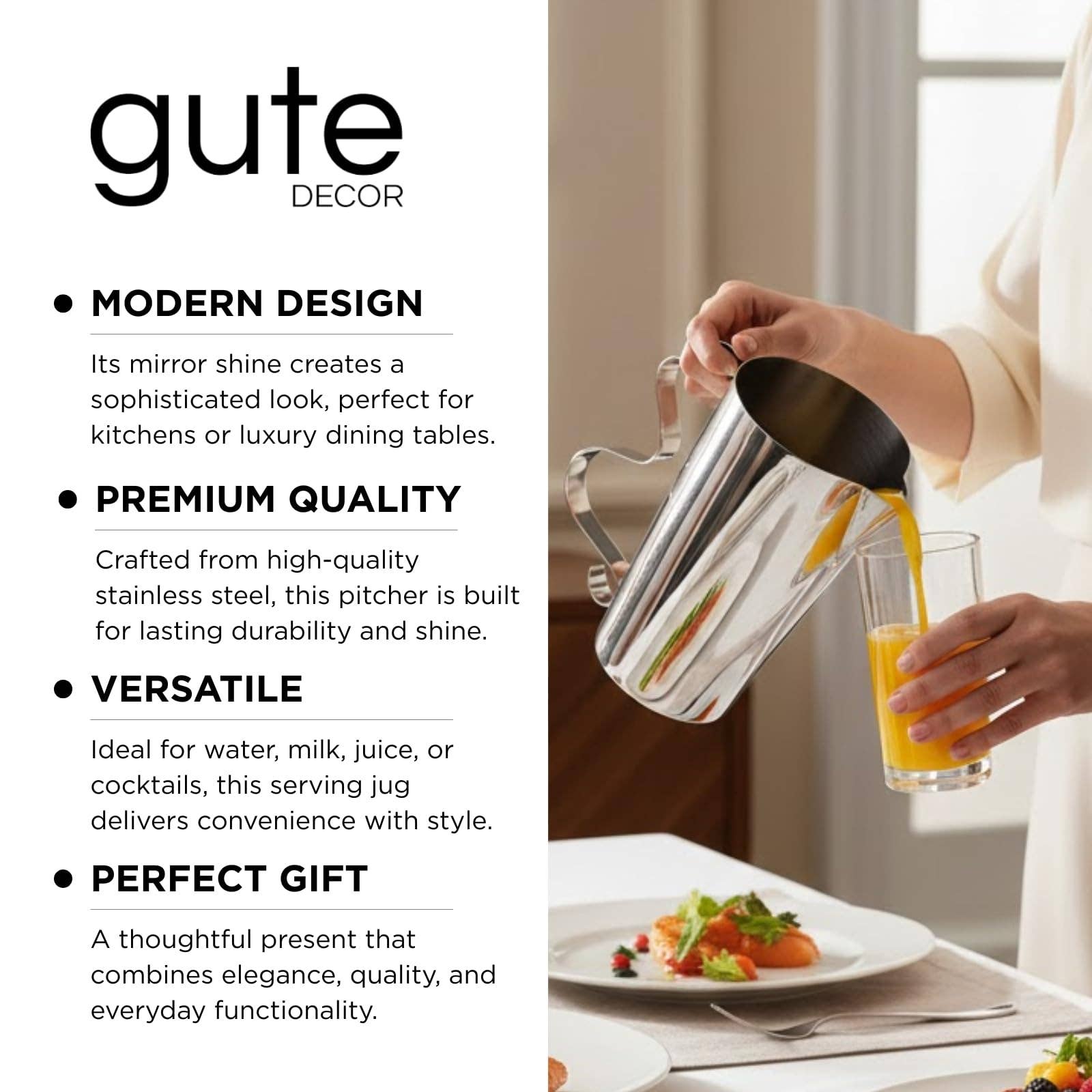 Stainless Steel Swirl Pitcher – Polished Mirror Finish
