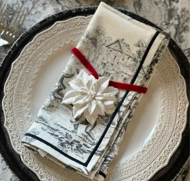Napkin Italian Cotton, Montefalco Toile, Black