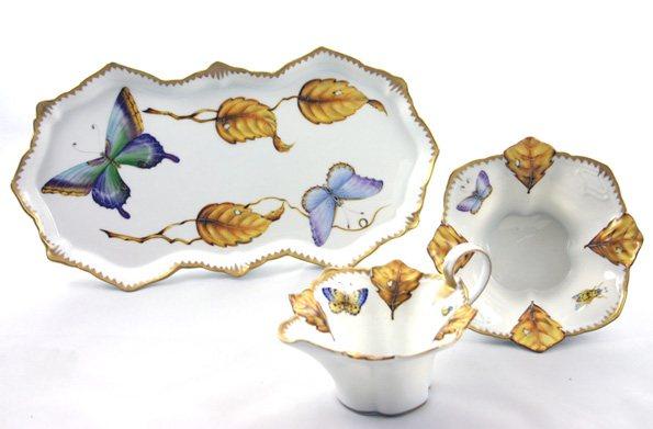 Amber Leaf Sugar Bowl, Creamer, & Tray Set